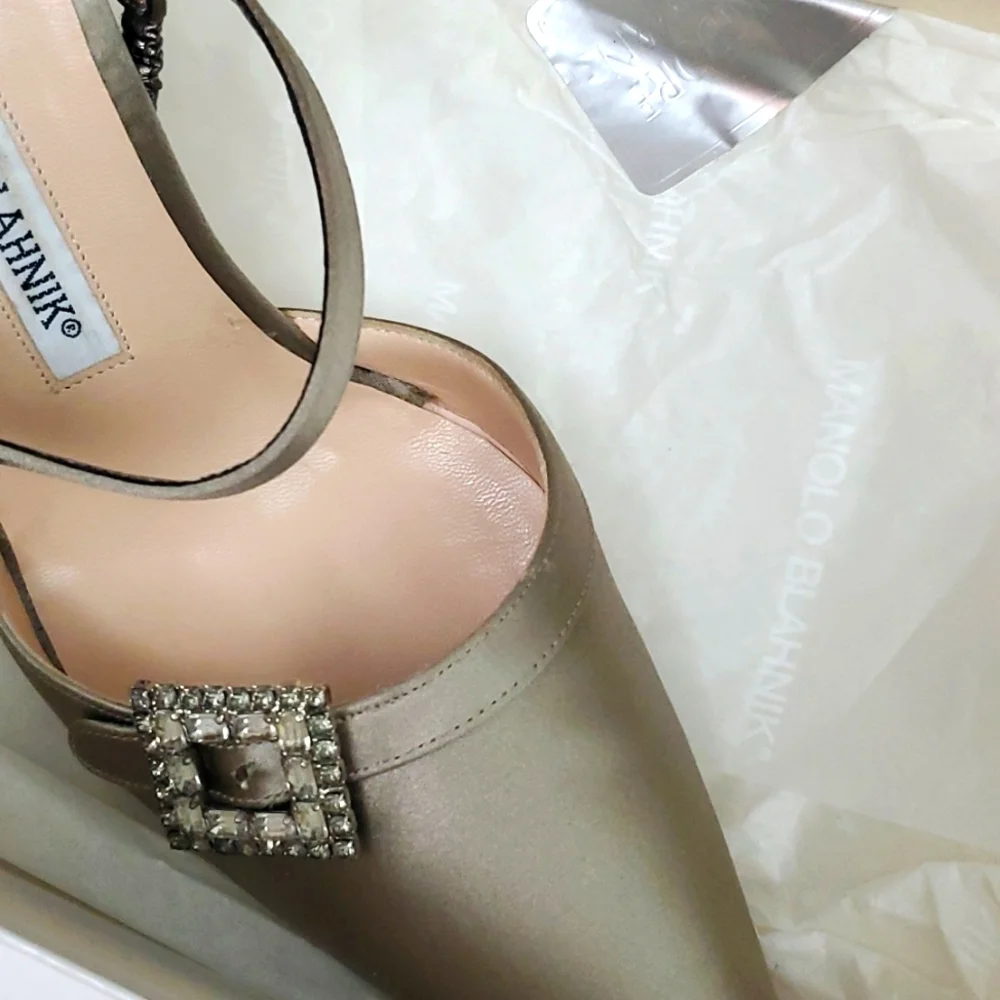 VTG Manolo Blahnik Crystal Satin Slingbacks in box- Carolyne 90s Mary Jane Esque - Picture 4 of 17
